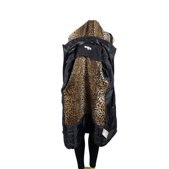 Via Spiga Black Quilted Hooded Coat With Golden Detail & Leopard Lining Szize S - Picture 12 of 13